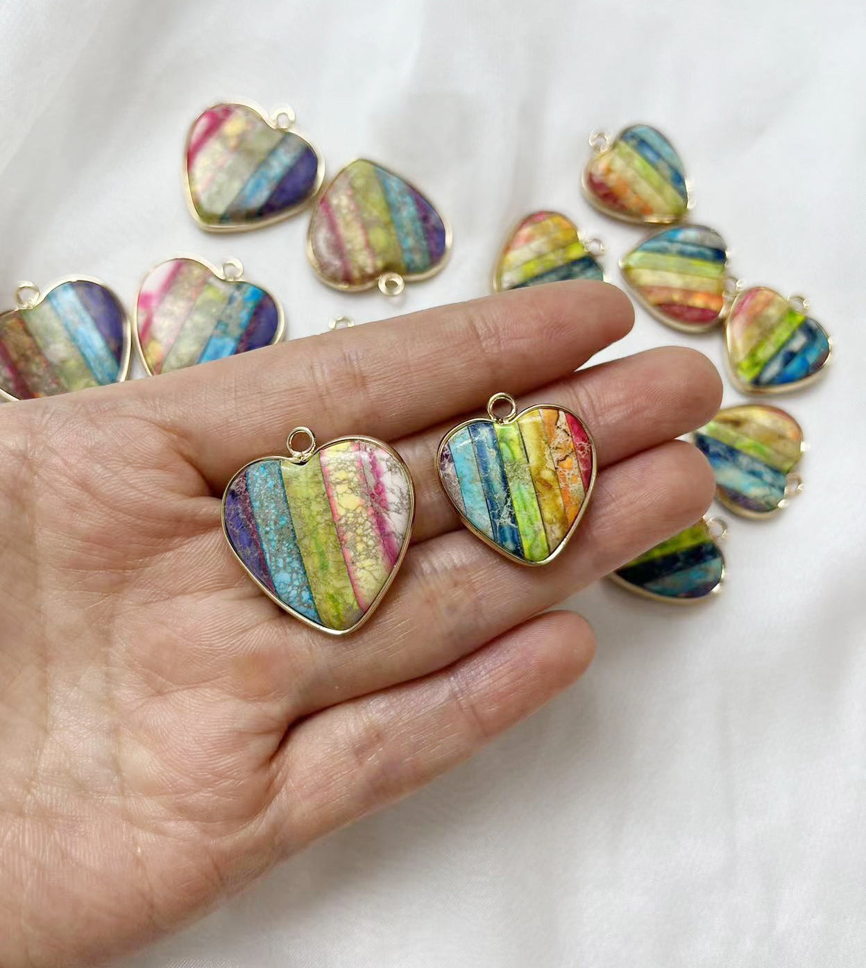 ---DIY rainbow heart Imperial Sea Sediment Jasper accessorry