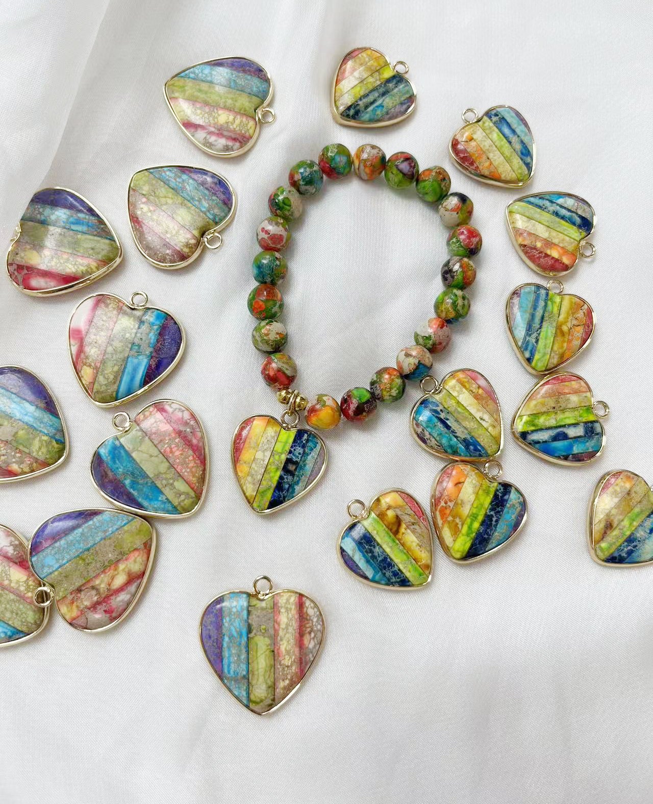 ---DIY rainbow heart Imperial Sea Sediment Jasper accessorry