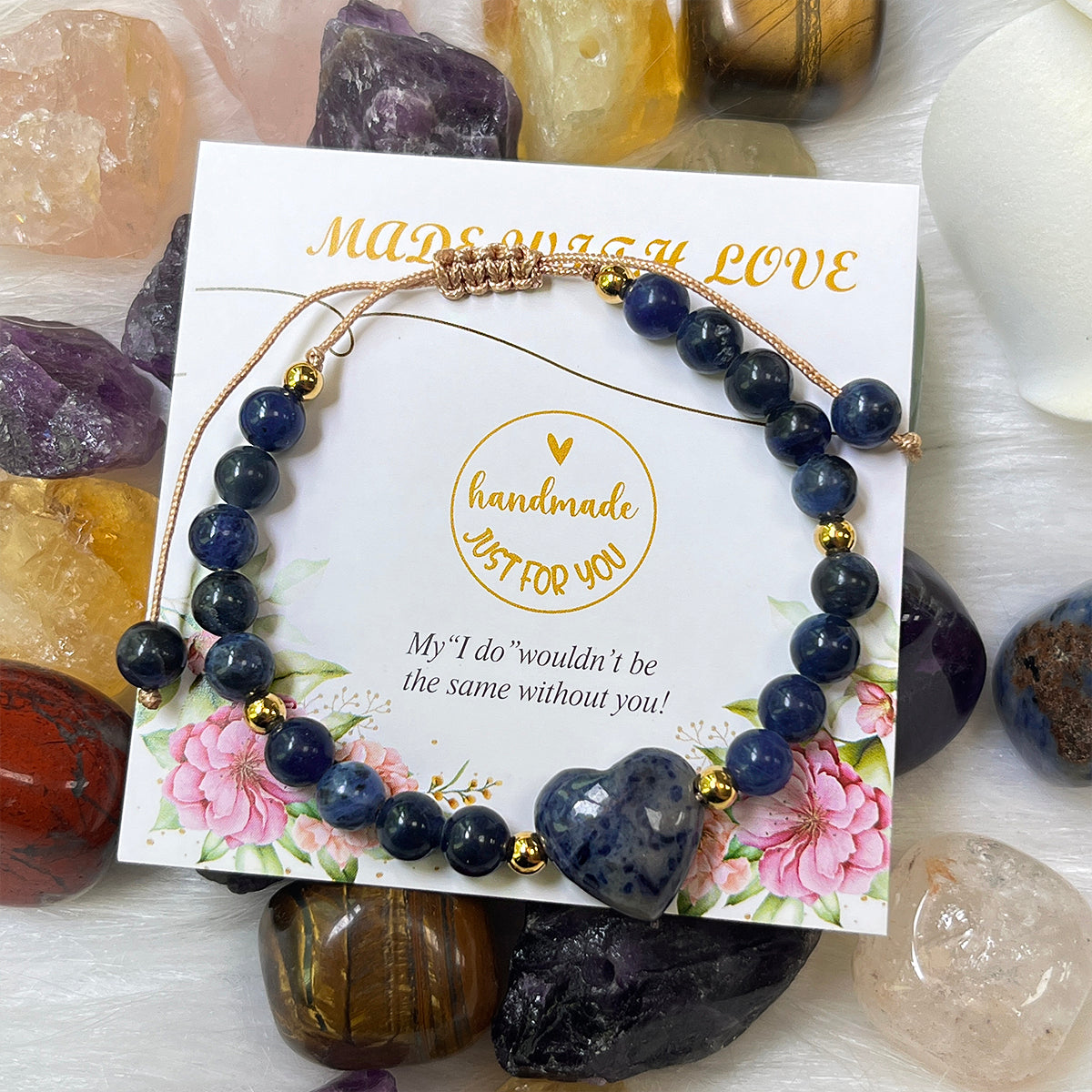 ----- 6mm Natural Amethyst Rose Quartz Heart Bead Braided Bracelet