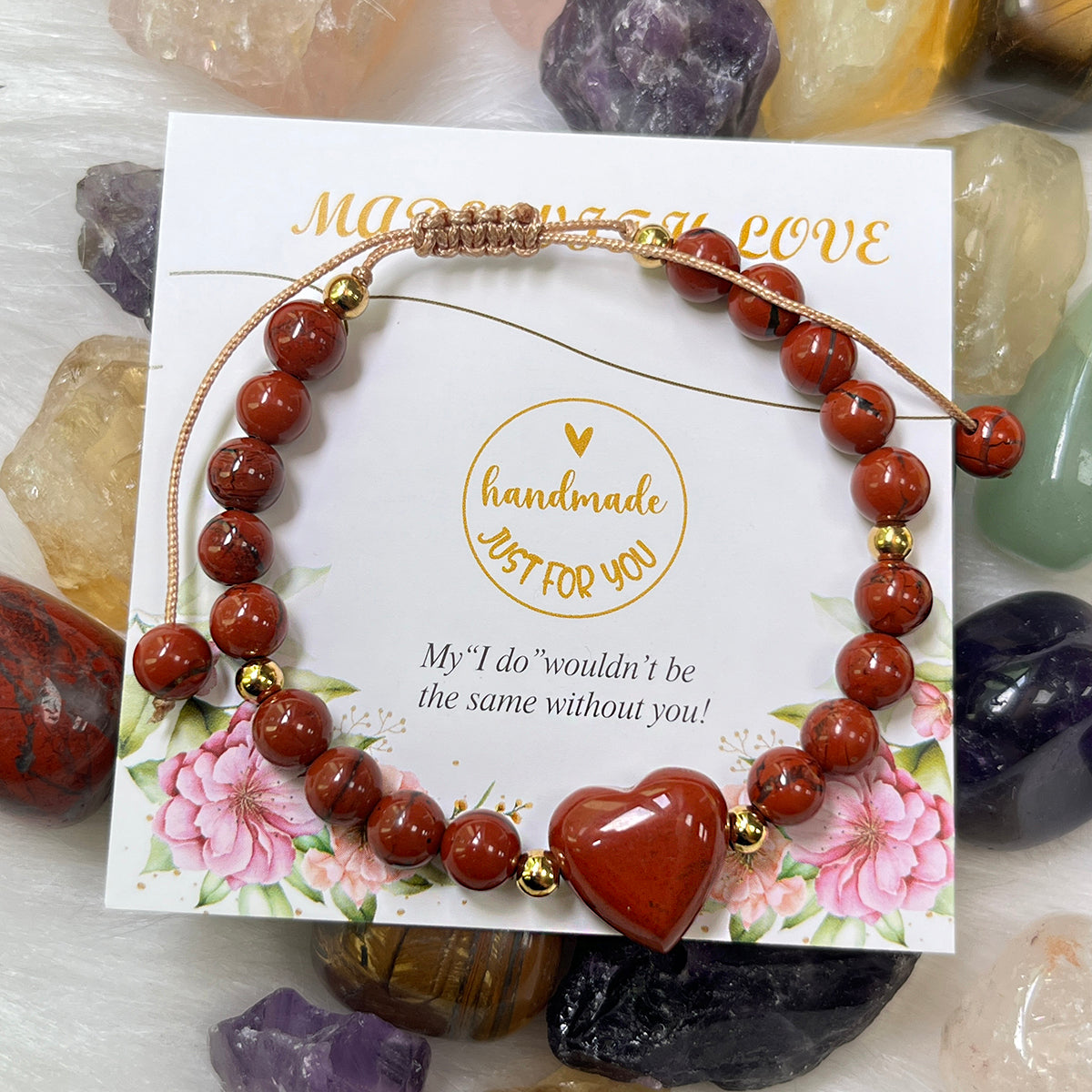 ----- 6mm Natural Amethyst Rose Quartz Heart Bead Braided Bracelet