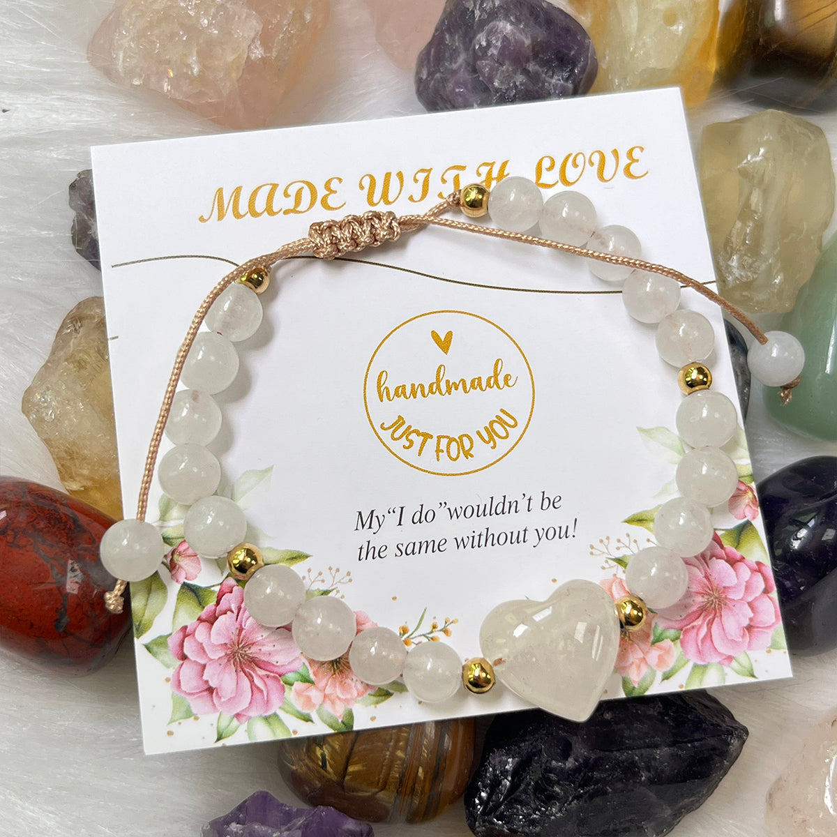 ----- 6mm Natural Amethyst Rose Quartz Heart Bead Braided Bracelet