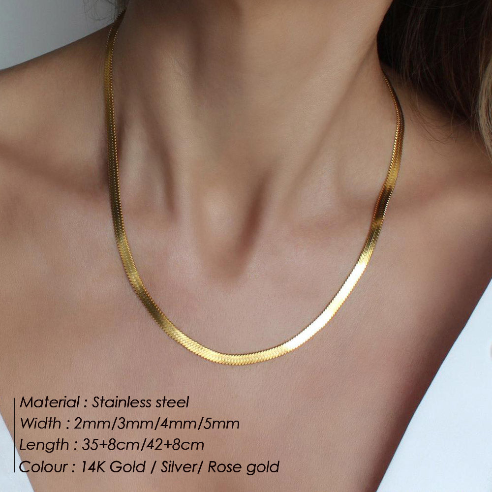 Trendy 14k Gold Plated Stainless Steel Necklace flat Snake Chain Clavicle Blade Necklace 2021 Jewelry for Women Gifts