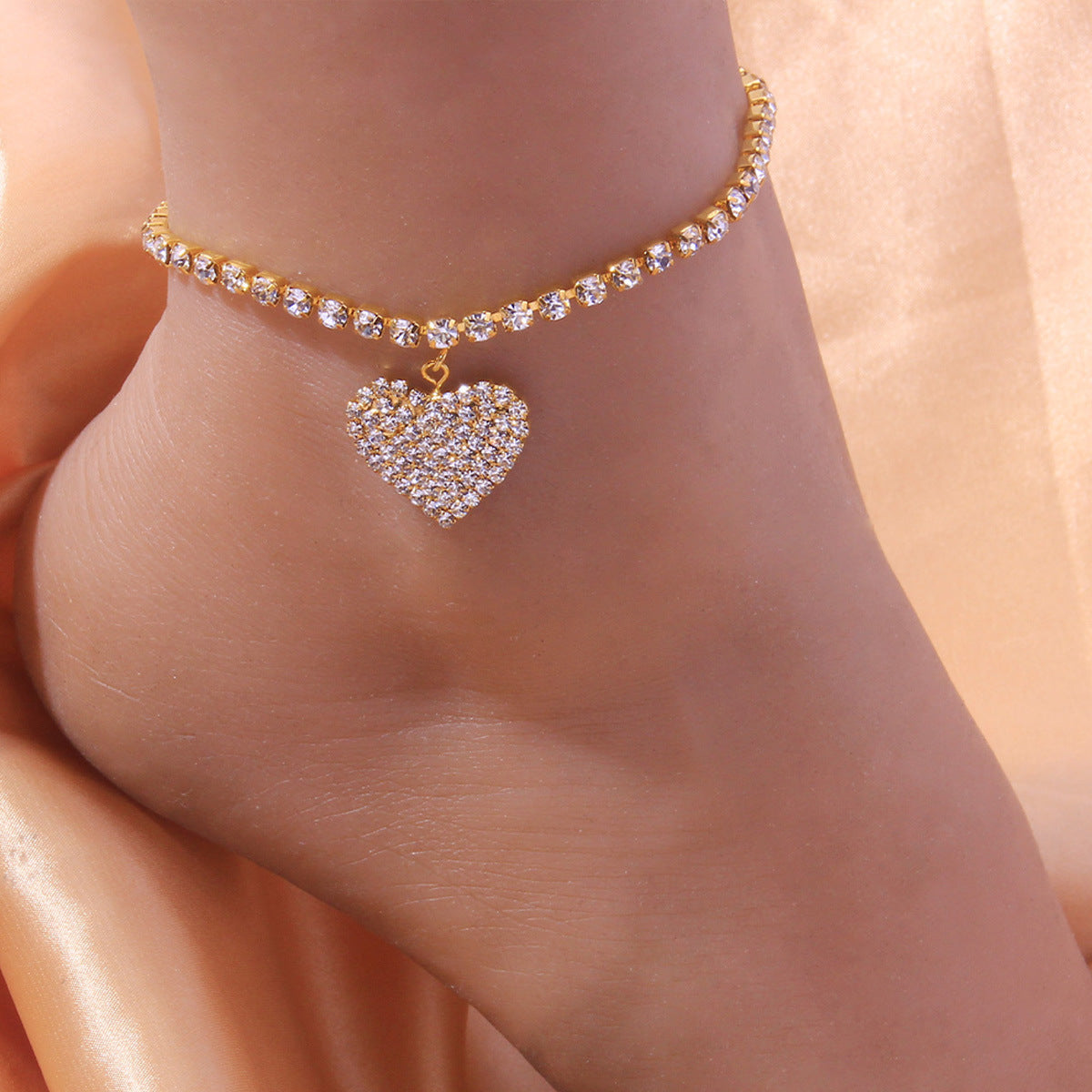 crystal heart anklet