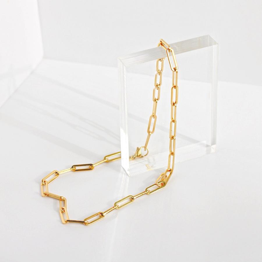 Stainless Steel Paper Clip Link Chain Necklace 14K Gold Plated Punk Chains Choker Necklace For Women