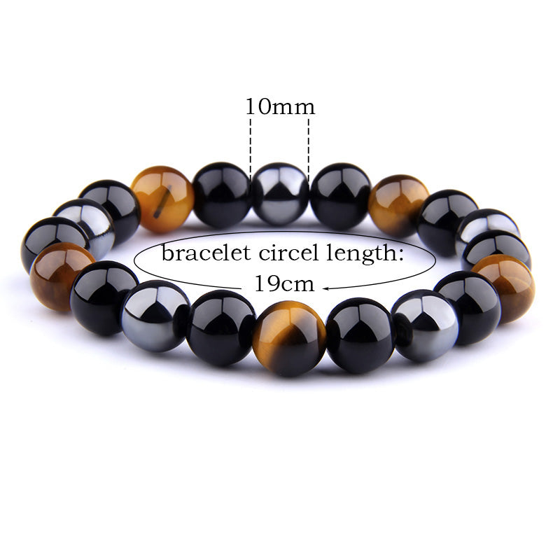 1pcs Trible Protection Bracelet Hematite Black Obsidian Tiger Eye Stone