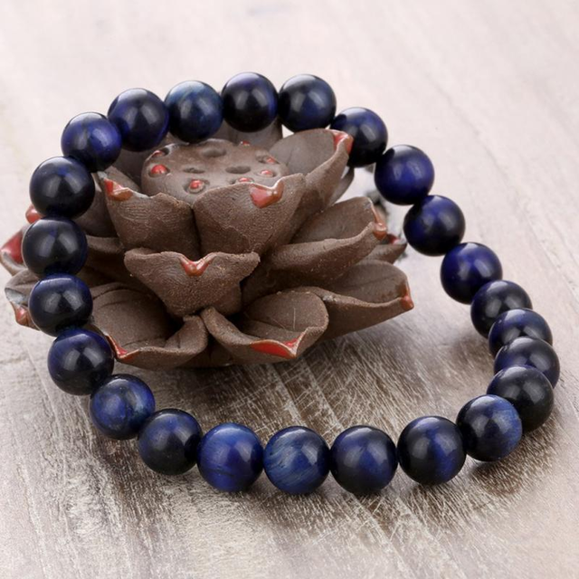Blue Tigers Eye Bracelet for Stress Relief & Wealth Attraction