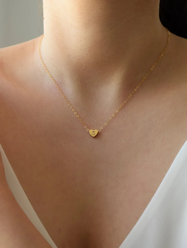 Tiny Initial Heart Necklace