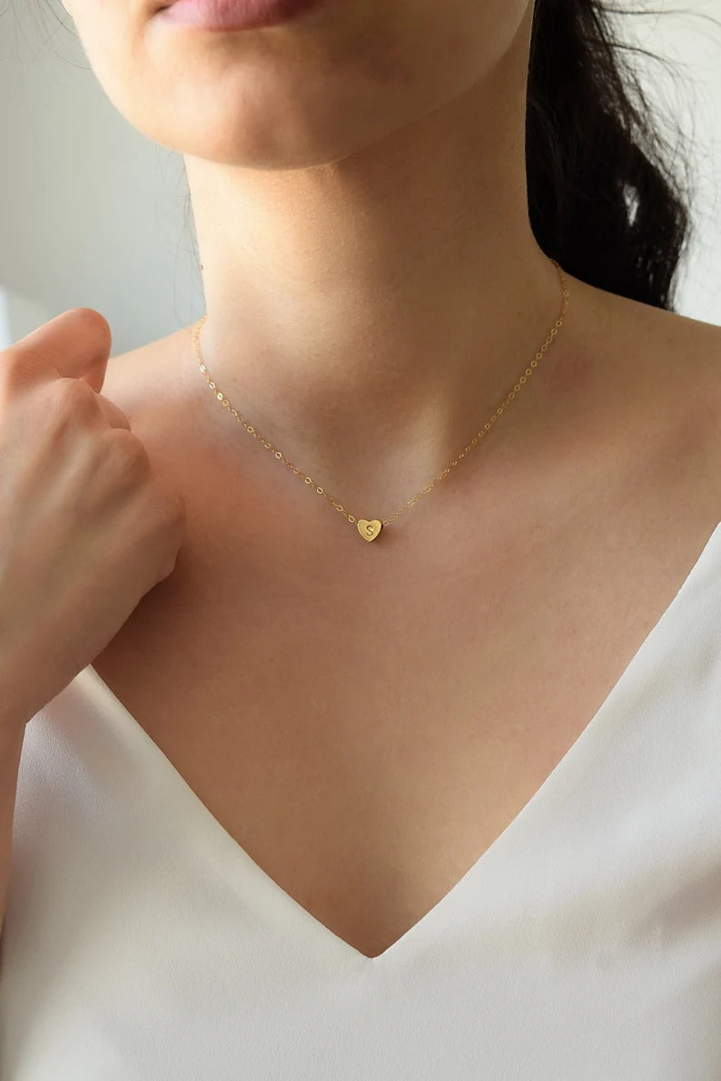Tiny Initial Heart Necklace