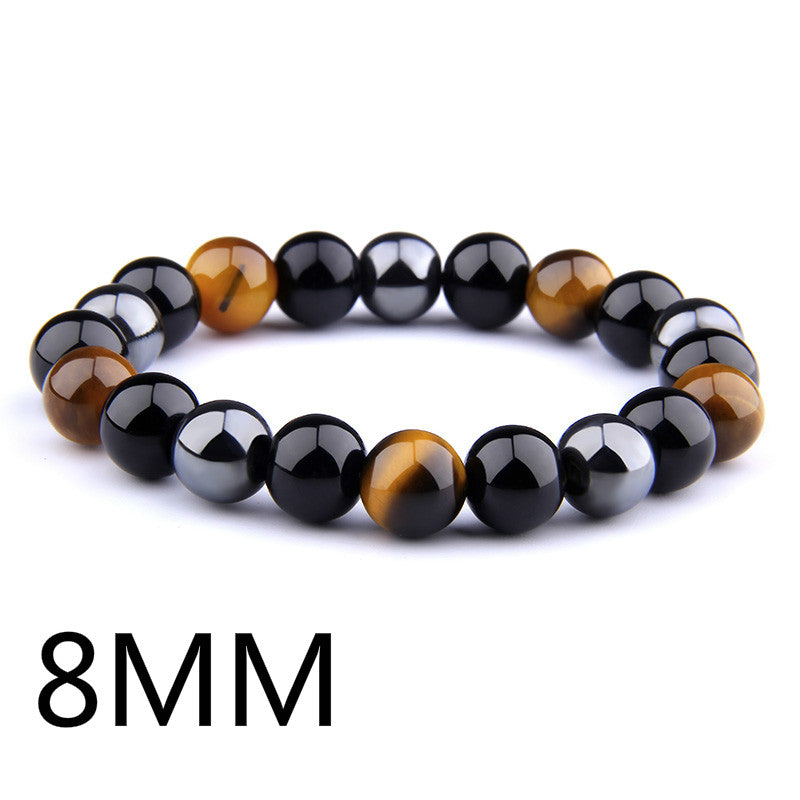 1pcs Trible Protection Bracelet Hematite Black Obsidian Tiger Eye Stone