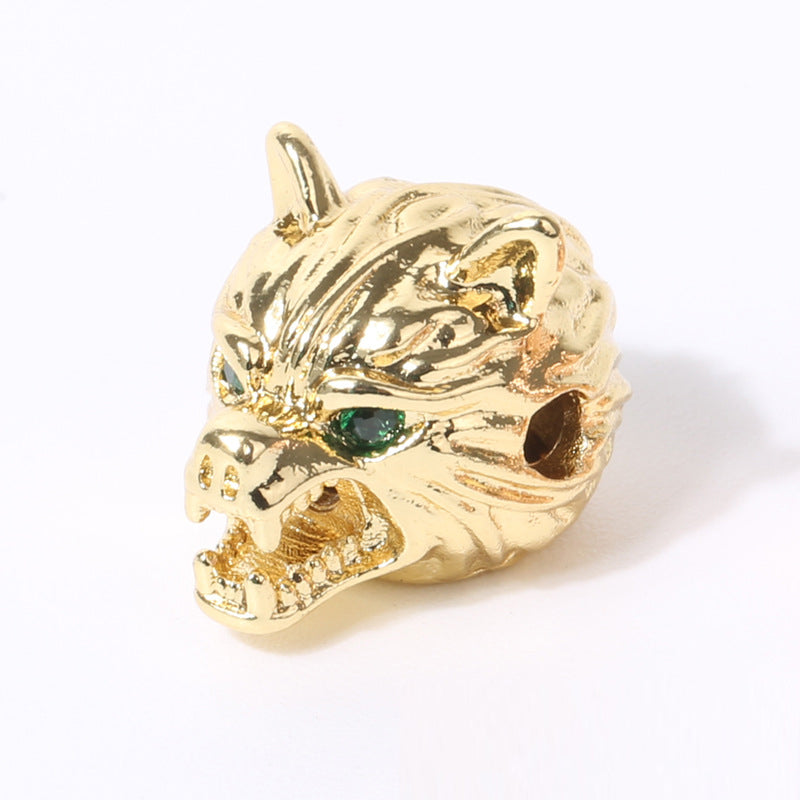 ----5pcs DIY copper+ zircon wolf head bracelet accessory