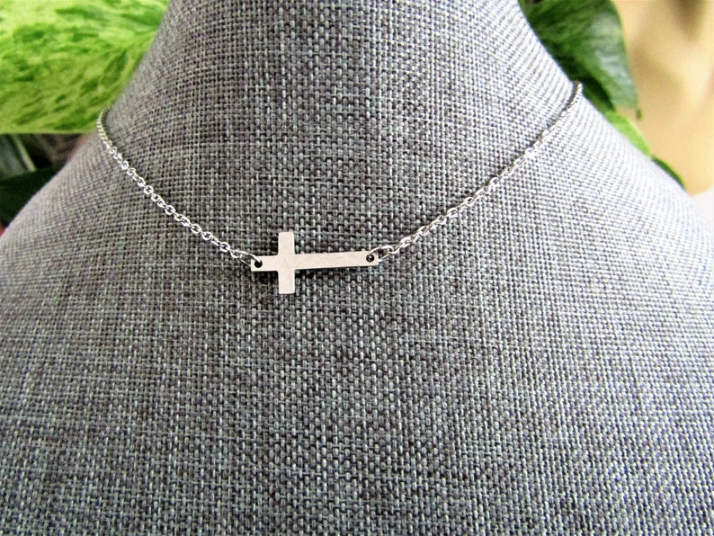 STAINLESS STEEL sideways CROSS necklace