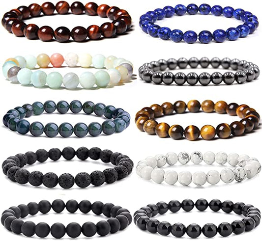 Stone Semi-Precious Gemstones Beaded Bracelets 10pcs 8mm 18cm