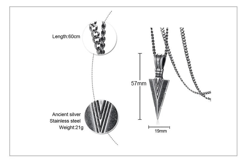 Viking Arrowhead Pendant Stainless Steel  necklace