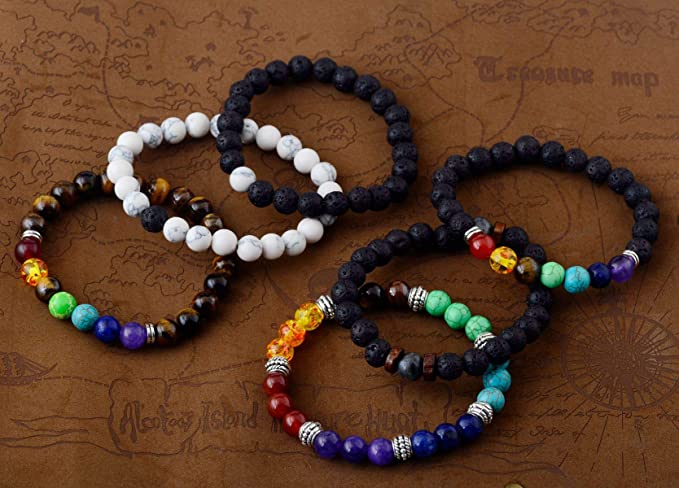 Black Lava Stone 7 Chakra Bracelets