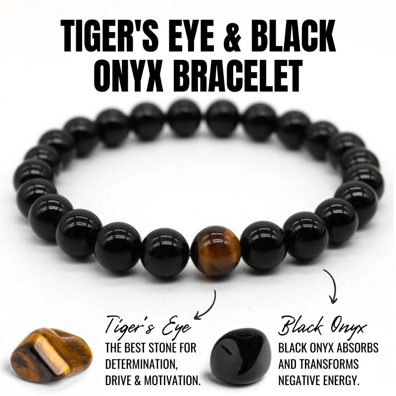 1pcs bring courage and strength tiger eye and black onyx bracelet