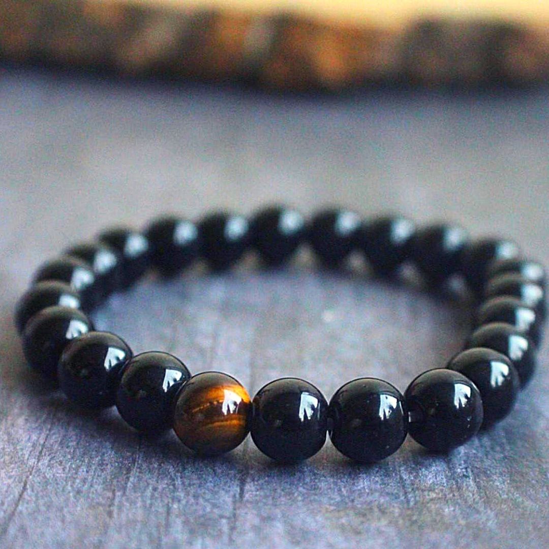 1pcs bring courage and strength tiger eye and black onyx bracelet