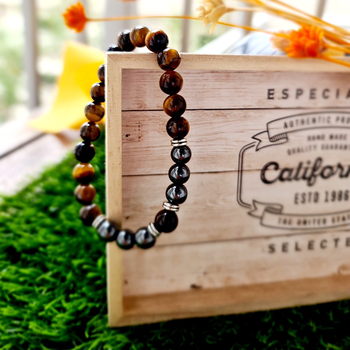 1pcs determination, drive and motivation tiger eye and hematite bracelet