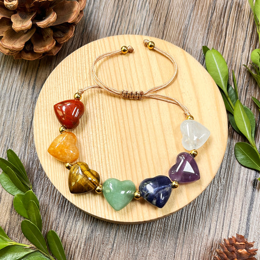 -----7 Chakra Beaded Bracelet with Amethyst Tiger's Eye Green Aventurine Heart Trendy Jewelry for Love Harmony Anniversary Gift