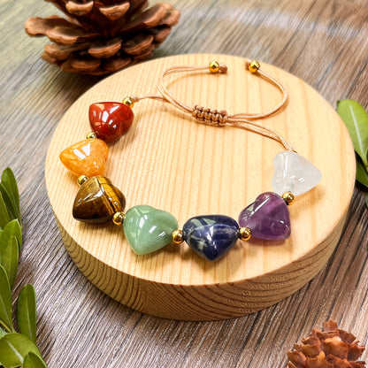 -----7 Chakra Beaded Bracelet with Amethyst Tiger's Eye Green Aventurine Heart Trendy Jewelry for Love Harmony Anniversary Gift