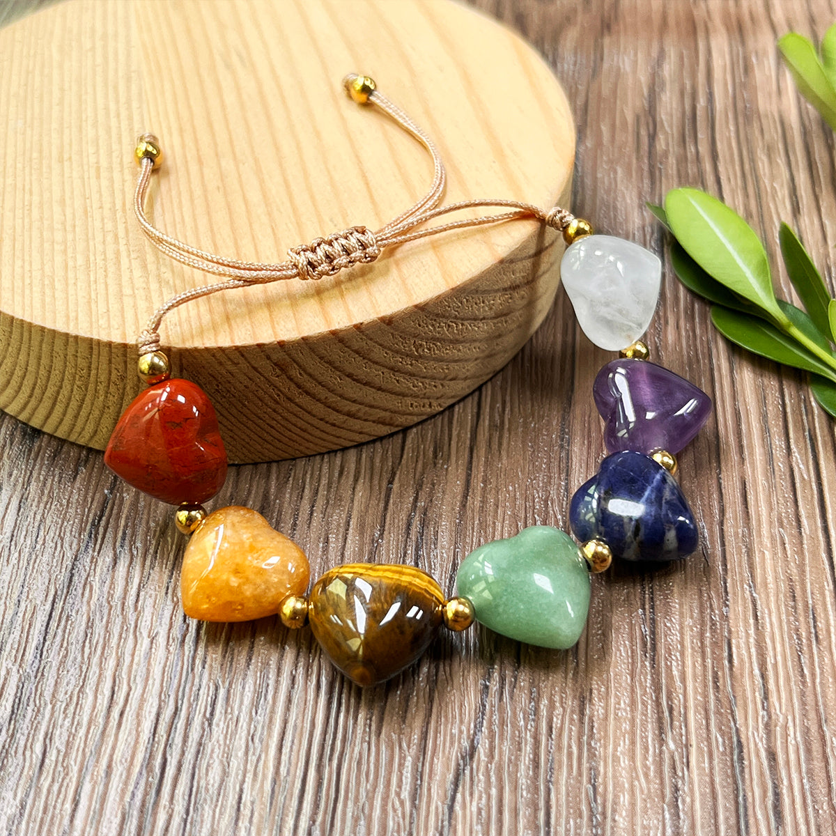 -----7 Chakra Beaded Bracelet with Amethyst Tiger's Eye Green Aventurine Heart Trendy Jewelry for Love Harmony Anniversary Gift