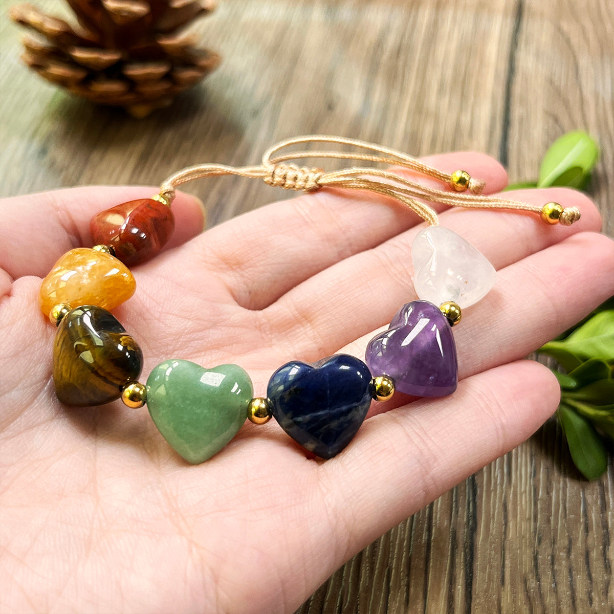 -----7 Chakra Beaded Bracelet with Amethyst Tiger's Eye Green Aventurine Heart Trendy Jewelry for Love Harmony Anniversary Gift