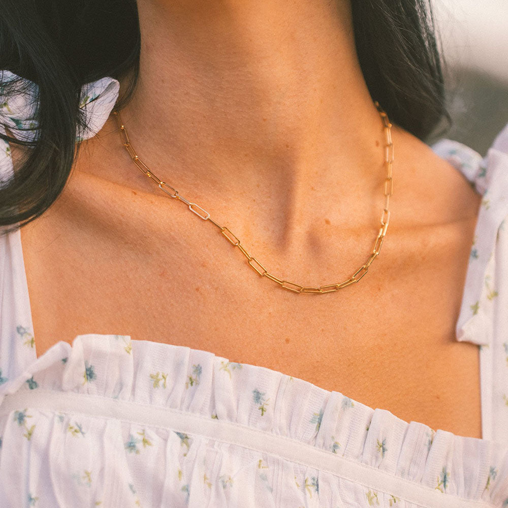 Stainless Steel Paper Clip Link Chain Necklace 14K Gold Plated Punk Chains Choker Necklace For Women