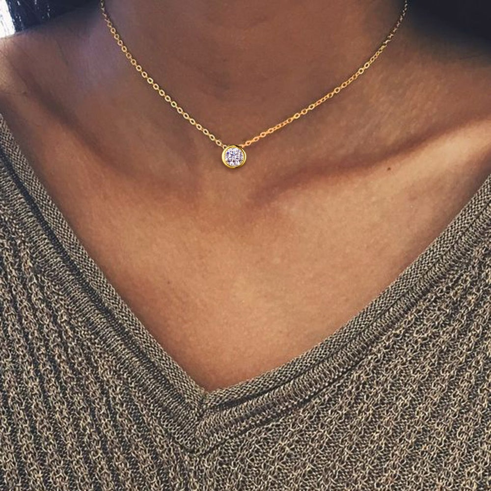 Classic Stainless Steel Birthstone Necklace Choker Women Jewelry