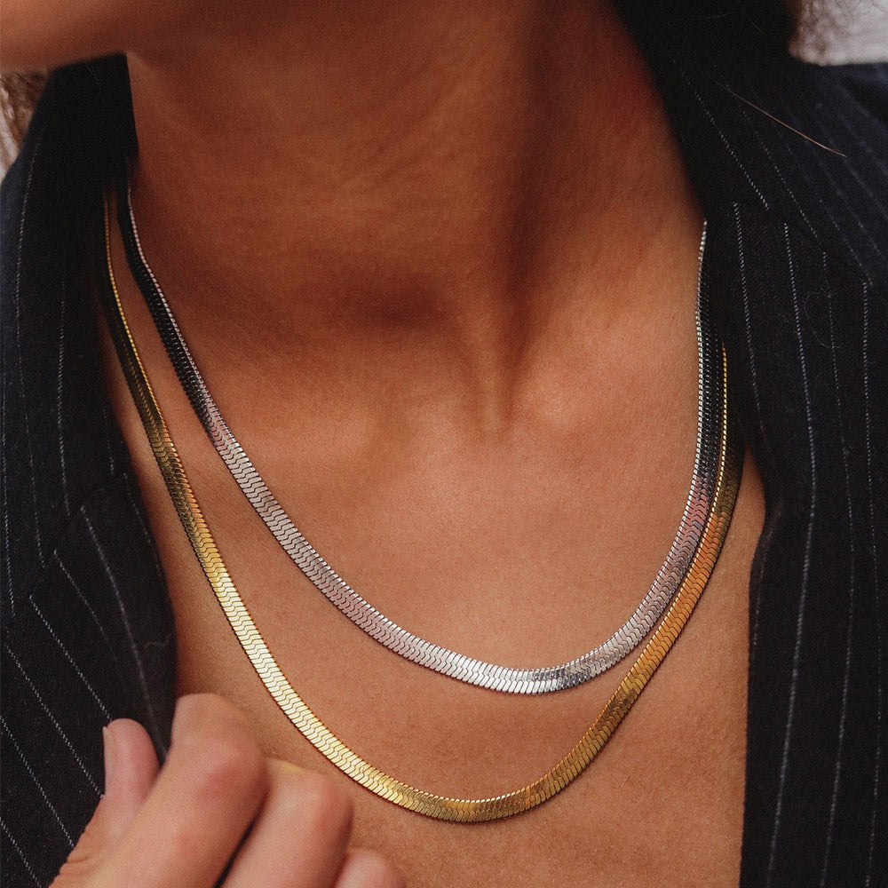 Trendy 14k Gold Plated Stainless Steel Necklace flat Snake Chain Clavicle Blade Necklace 2021 Jewelry for Women Gifts