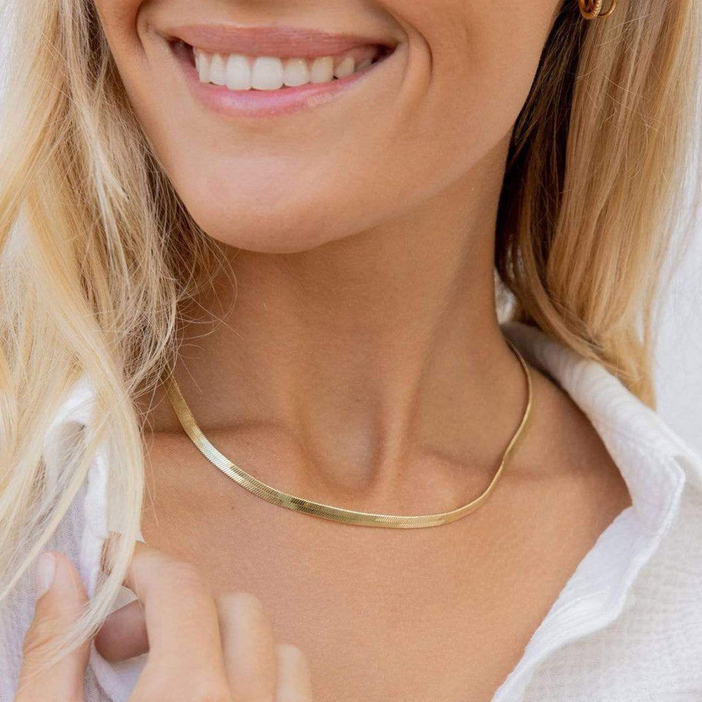 Trendy 14k Gold Plated Stainless Steel Necklace flat Snake Chain Clavicle Blade Necklace 2021 Jewelry for Women Gifts