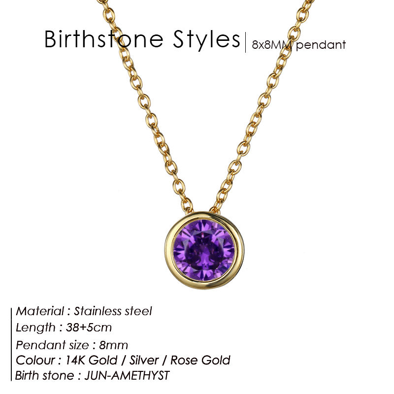 Classic Stainless Steel Birthstone Necklace Choker Women Jewelry